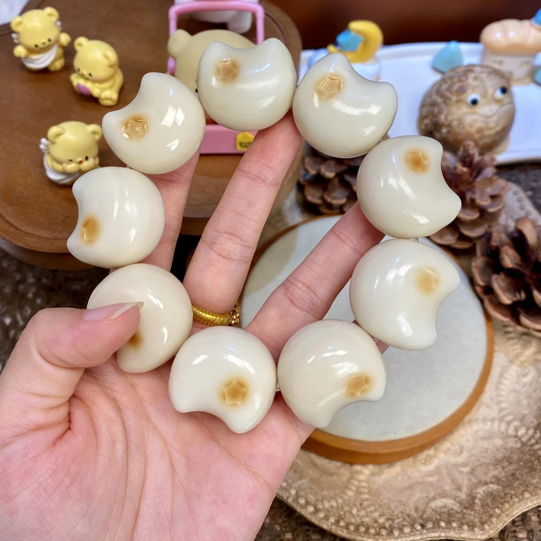 象牙果原果雕刻手烤月亮浅雕星星手串diy手捻可爱文玩女生手串