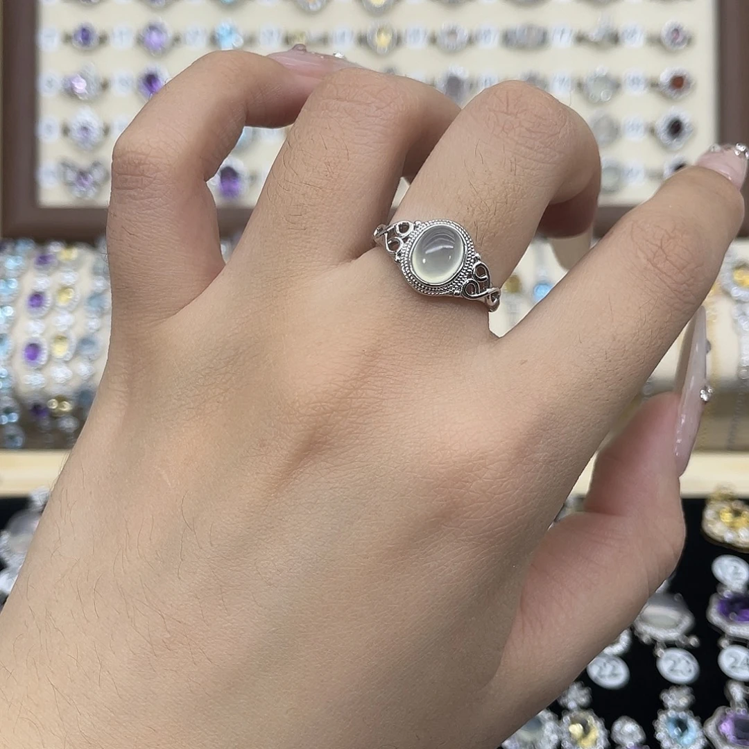 岫玉银S925镶嵌戒指