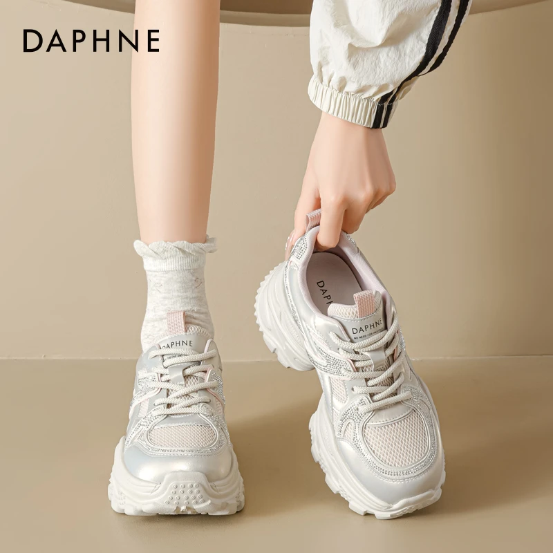 达芙妮网红爆款网面厚底老爹鞋2025夏季透气运动小白鞋爆款休闲鞋
