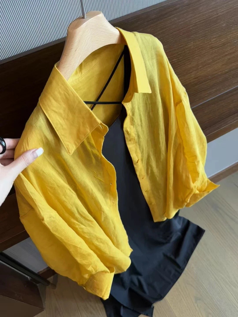 韩版时尚翻领宽松显瘦百搭防晒长袖边衬衫吊带裙两件套