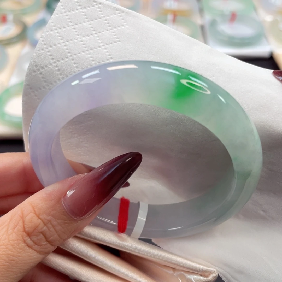 未镶嵌手镯翡翠29号56.5糯冰起胶春彩飘一抹辣阳绿超美