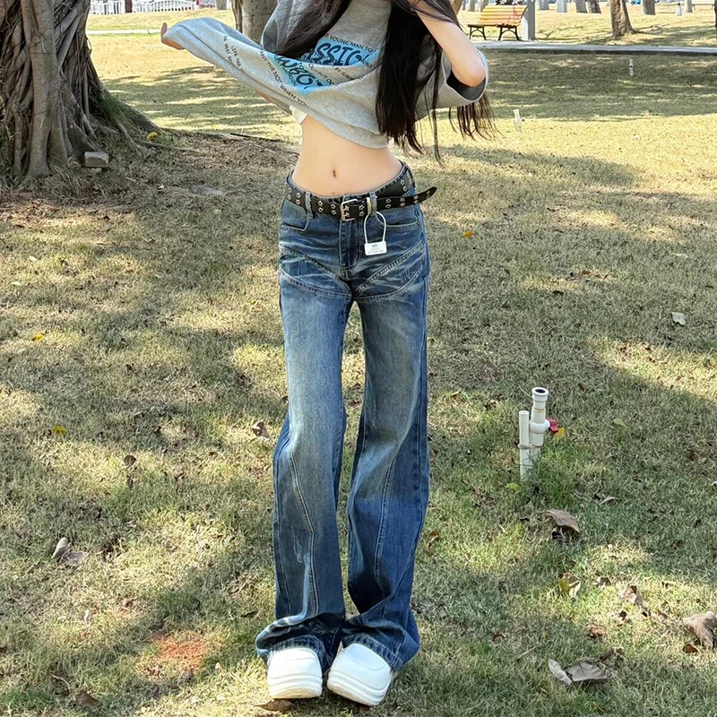 大码设计感低腰显瘦百搭牛仔裤女2025夏季新款休闲复古垂感直筒裤