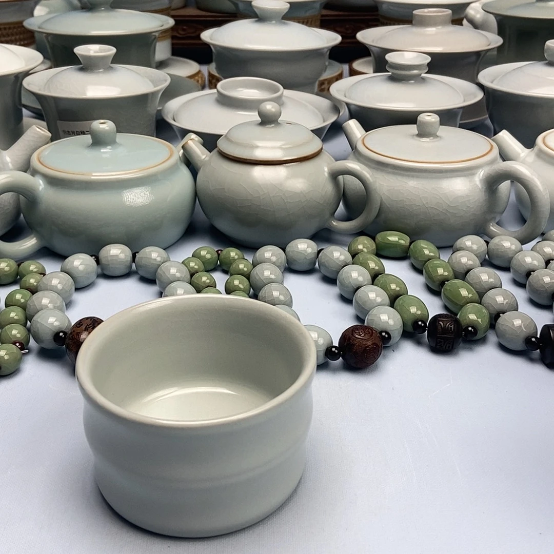 杯微瑕仿古月白竹节杯原矿原釉原产地