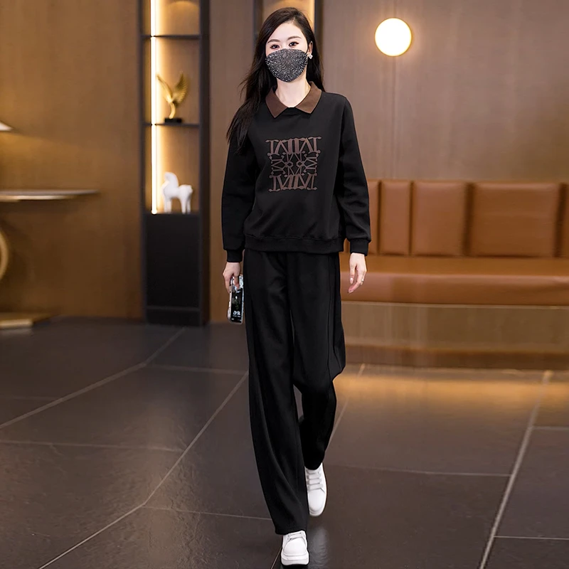 【女神新衣】2025秋季新款休闲时尚运动套装胖mm洋气显瘦阔腿两件套