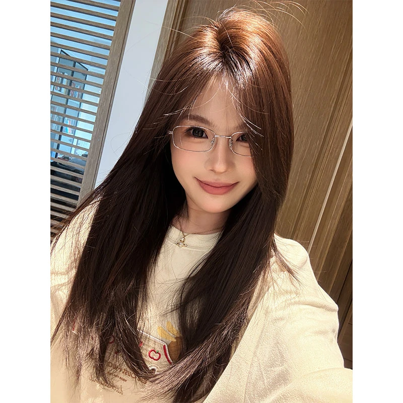 60CM中分八字深棕色【呆姐高定·U+Pro免发网假发】补发块隐形蕾丝