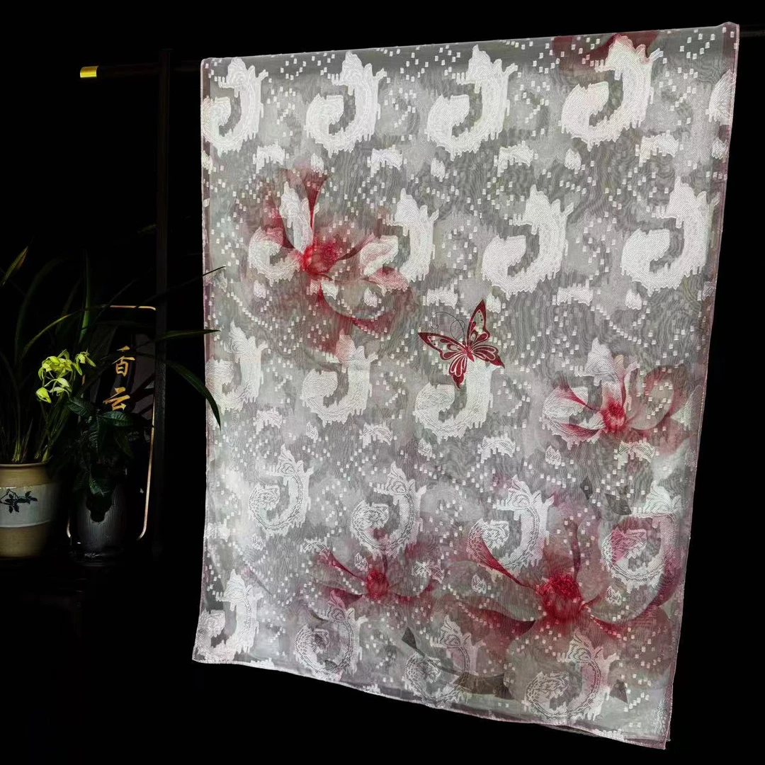 【粉黛佳人】剪花长巾香云纱新中式国风披肩丝巾70*180（111-A）