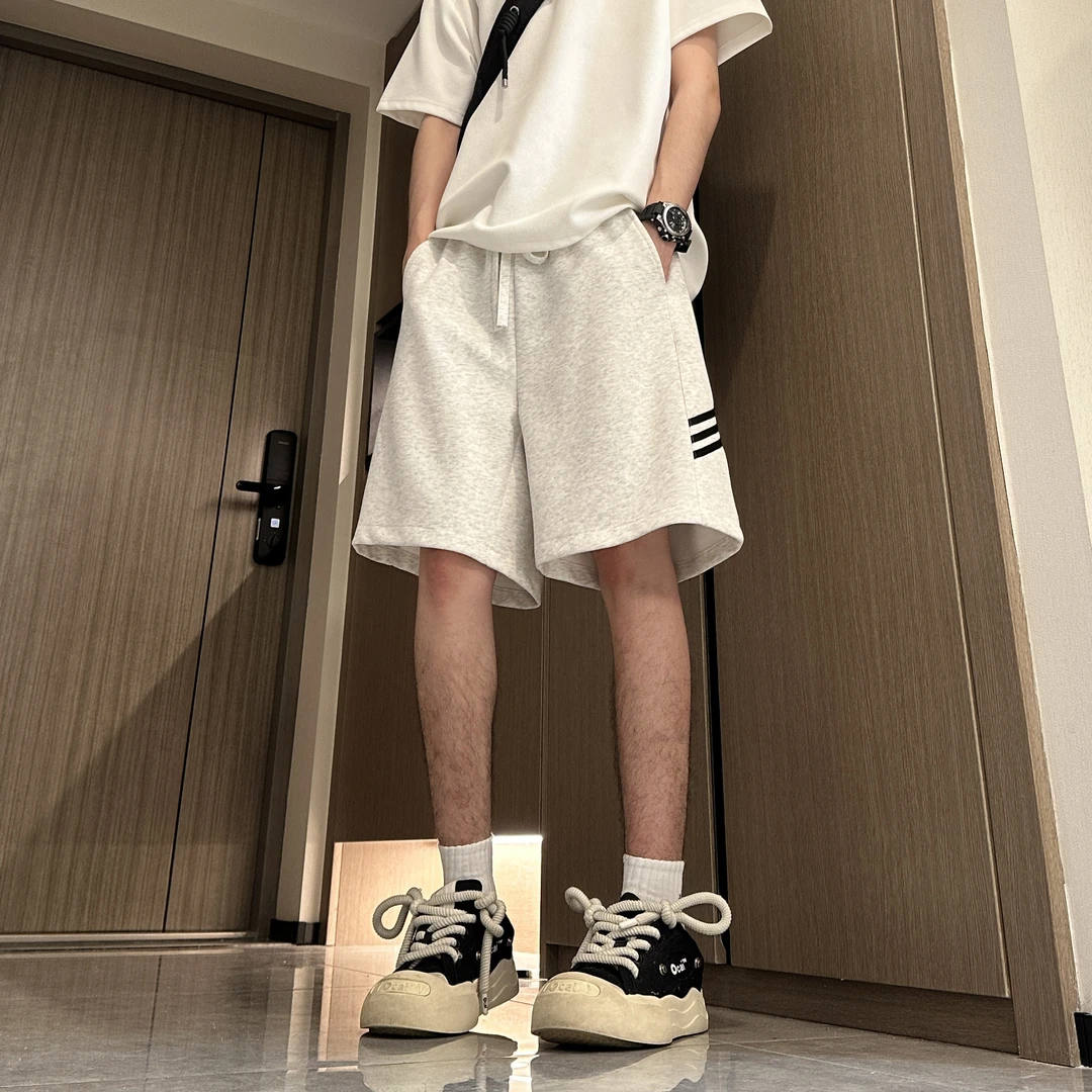 巴黎休闲短裤男生2025夏季宽松弹力五分裤针织卫裤美式运动裤子男