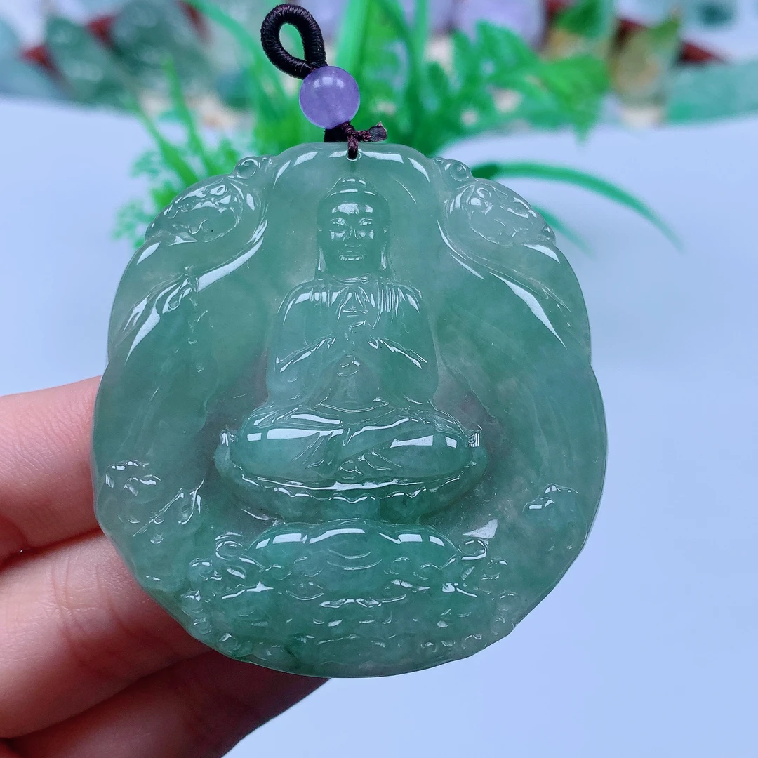 缅甸天然A货翡翠，冰润阿弥陀佛 编号q尺寸 53.2-51.2-5.7