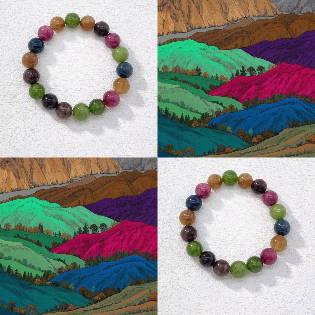 铜合金手链 木木（RZ6903）彩色石头弹力珠子手串