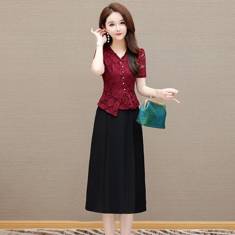 连衣裙裙子女显瘦气质洋气时尚夏季修身蕾丝小个子减龄收腰中长款