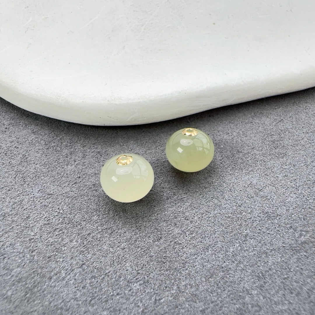 冰底18K金镶和田玉苹果珠路路通多样性发一