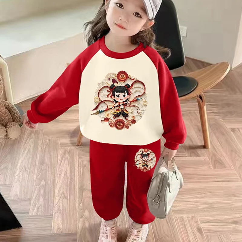 哪吒服装儿童套装春秋季男童卫衣裤两件套女童春装小孩子衣服国潮