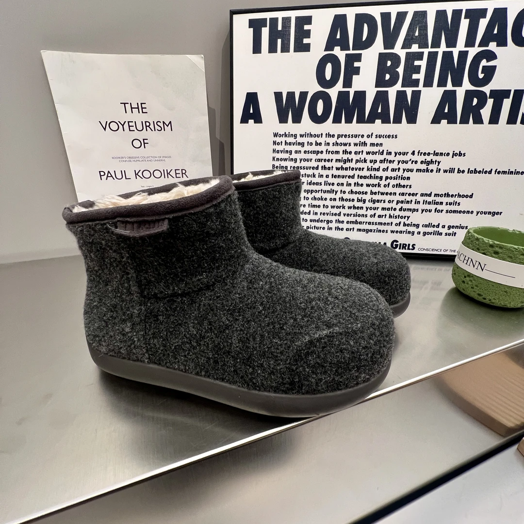 【大清仓】1239毛呢版加绒加厚保暖雪地靴款冬季圆头平底勃肯靴棉鞋