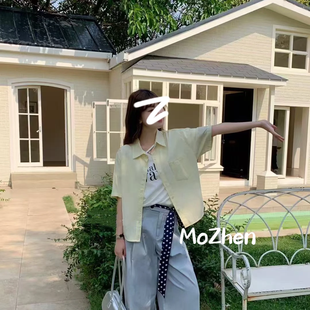 【墨臻精选】夏季气质短袖斜口袋扣子法式设计衬衫 660