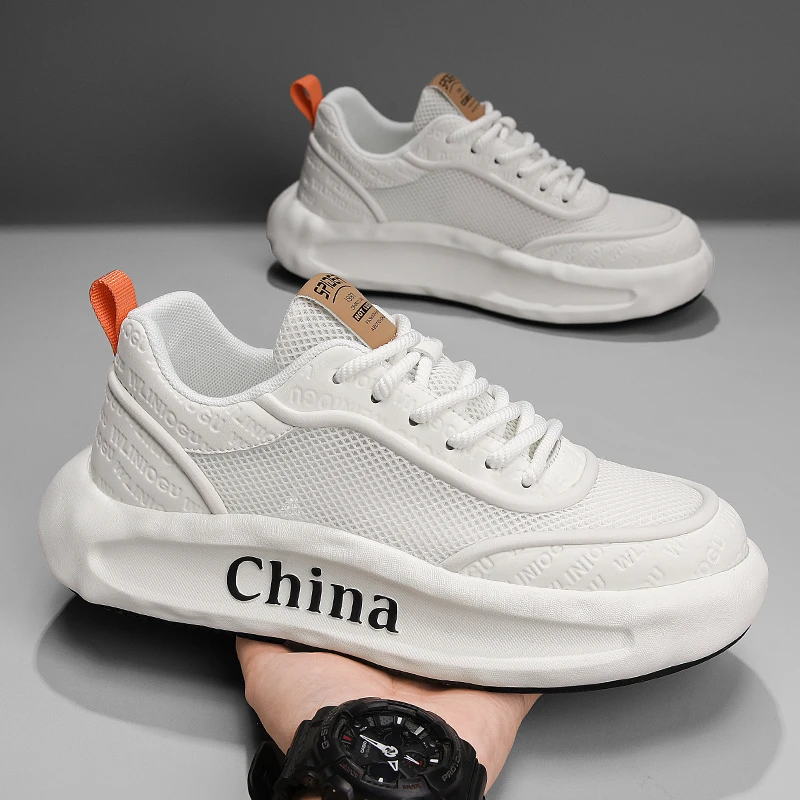 夏季透气薄款网面厚底阿甘板鞋休闲运动网鞋男士运动男鞋镂空潮鞋