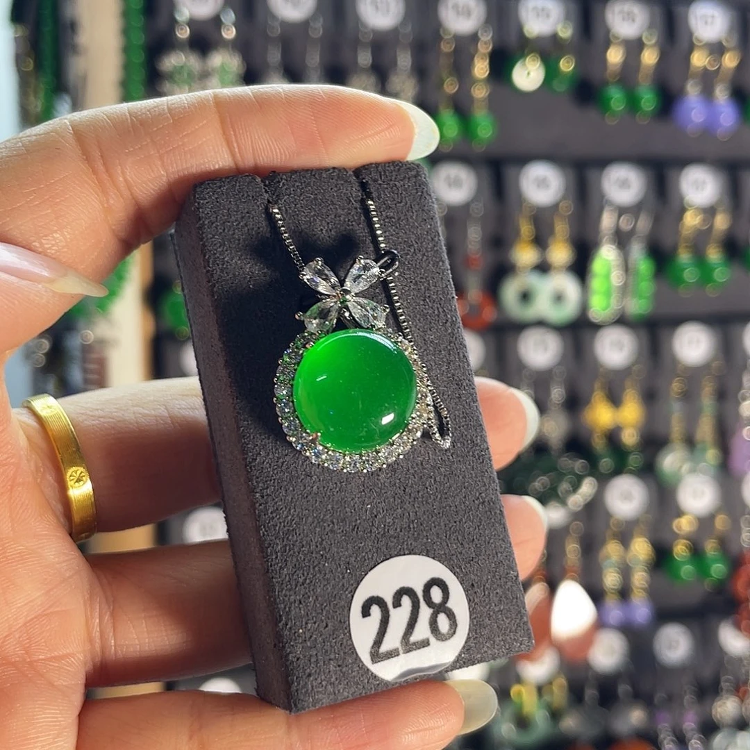 翡翠银S925镶嵌耳饰228