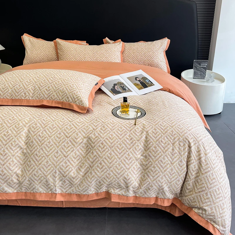 全棉工艺款四件套100%棉加厚纯棉斜纹宽边简约轻奢风套件亲肤被罩