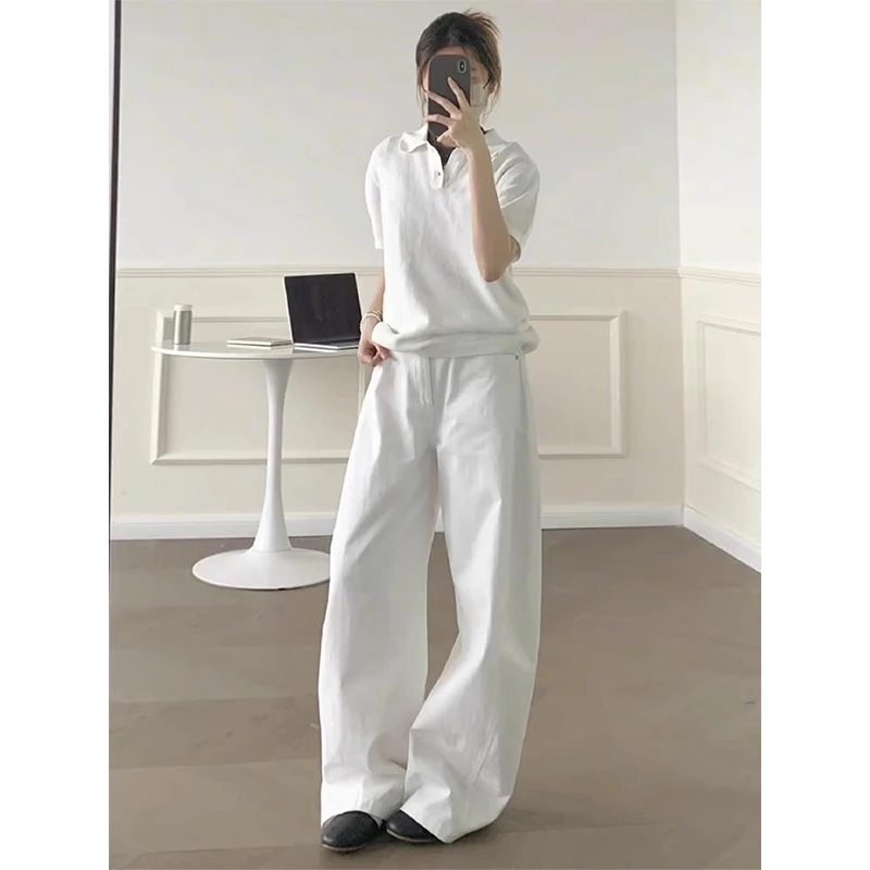 老钱风白色弯刀裤男夏薄款美式cleanfit速干工装裤子阔腿休闲长裤