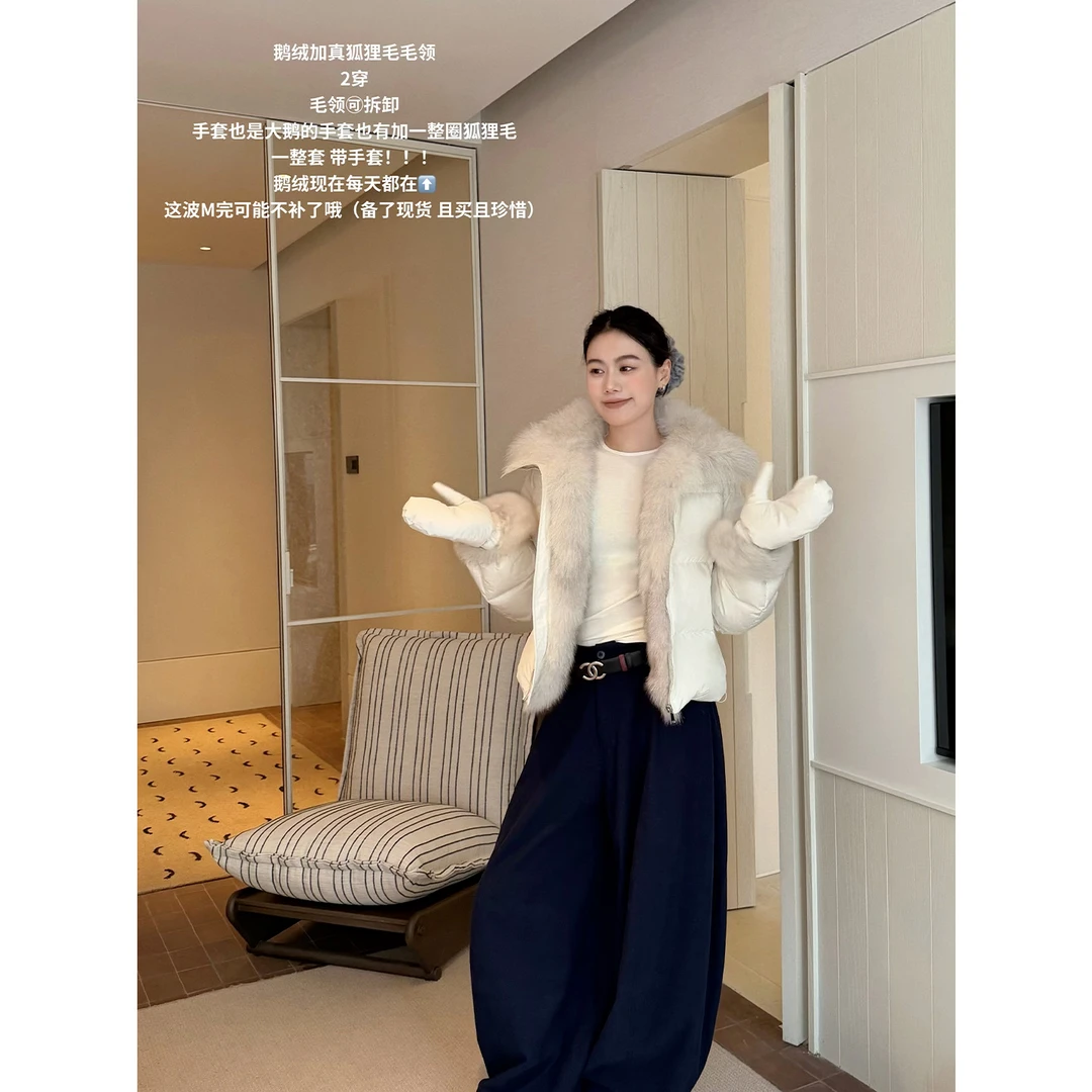 Seyora【雪狐锁温】狐狸皮毛90白鹅绒服真狐狸毛鹅绒手套E39386SY53