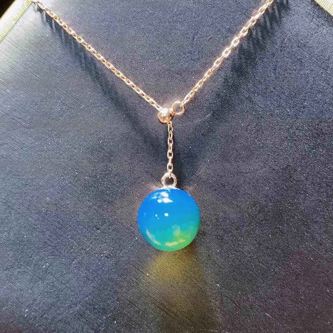 银S925镀金镶嵌颈饰蓝珀11mm高蓝净水