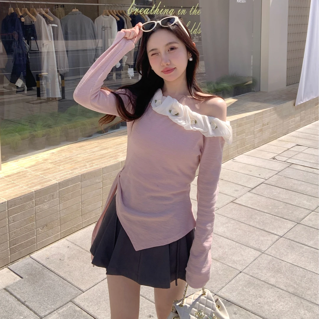 【玫瑰玫瑰】品质超好！小众露肩气质绑带针织衫