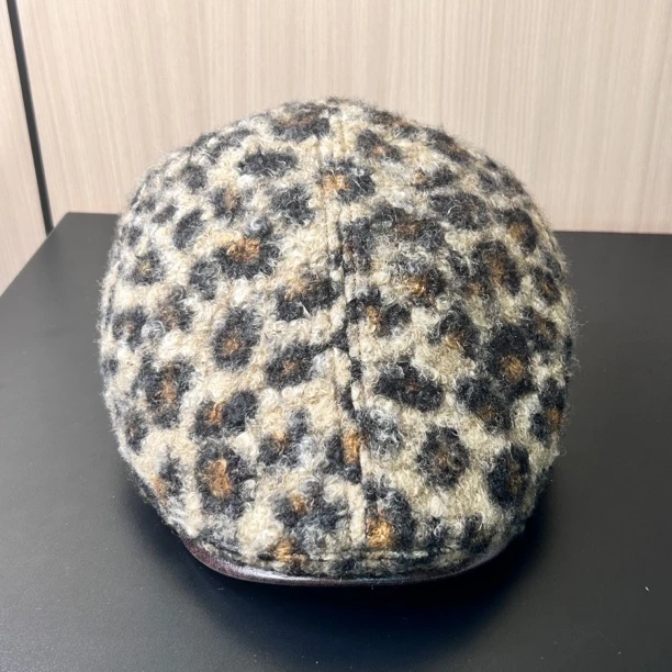 加厚摇粒绒豹纹前进帽女秋冬保暖加厚显脸小复古百搭文艺休闲潮