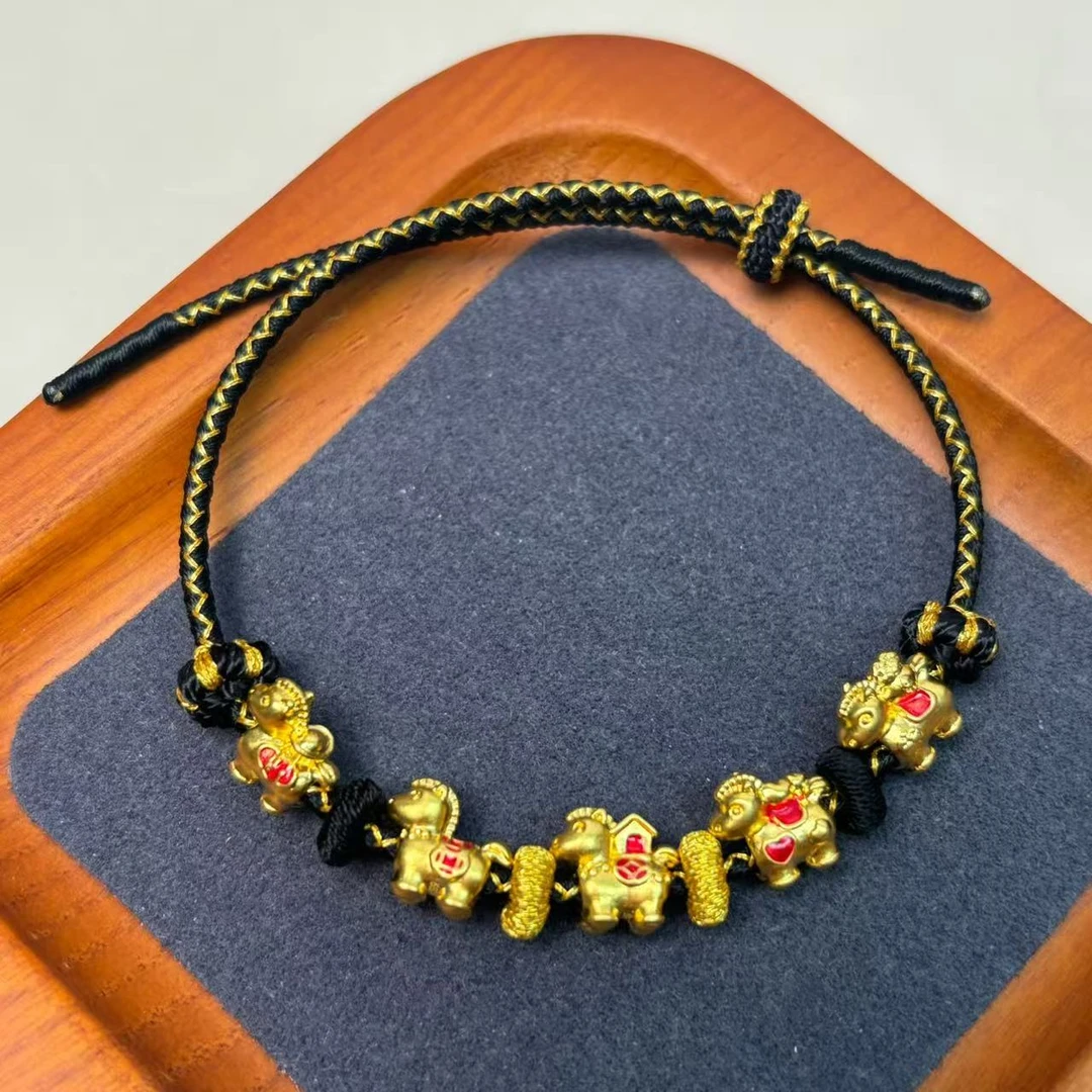 足金999五福马配件手绳新款生肖马5D硬金本命年礼物WH1445