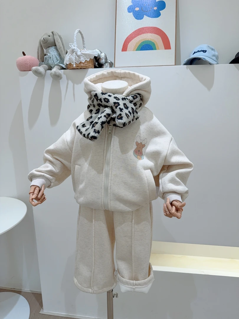 里小外056-秋冬连帽外套卡通休闲风韩版冬季休闲保暖女童厚款套装