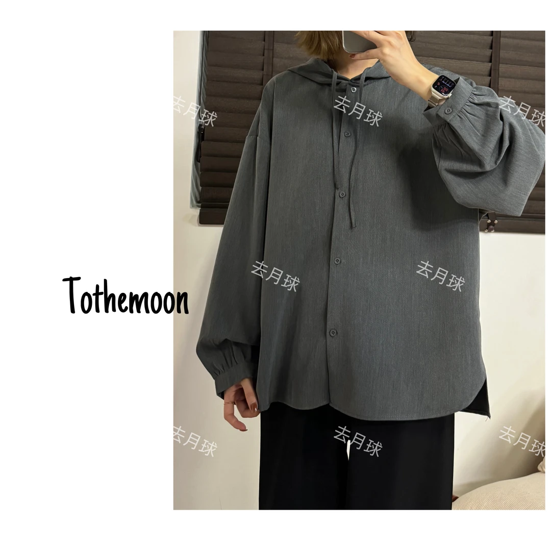 Zoe  原创【灰调香草】显瘦宽松百搭长袖时尚西装面料休闲连帽衬衫