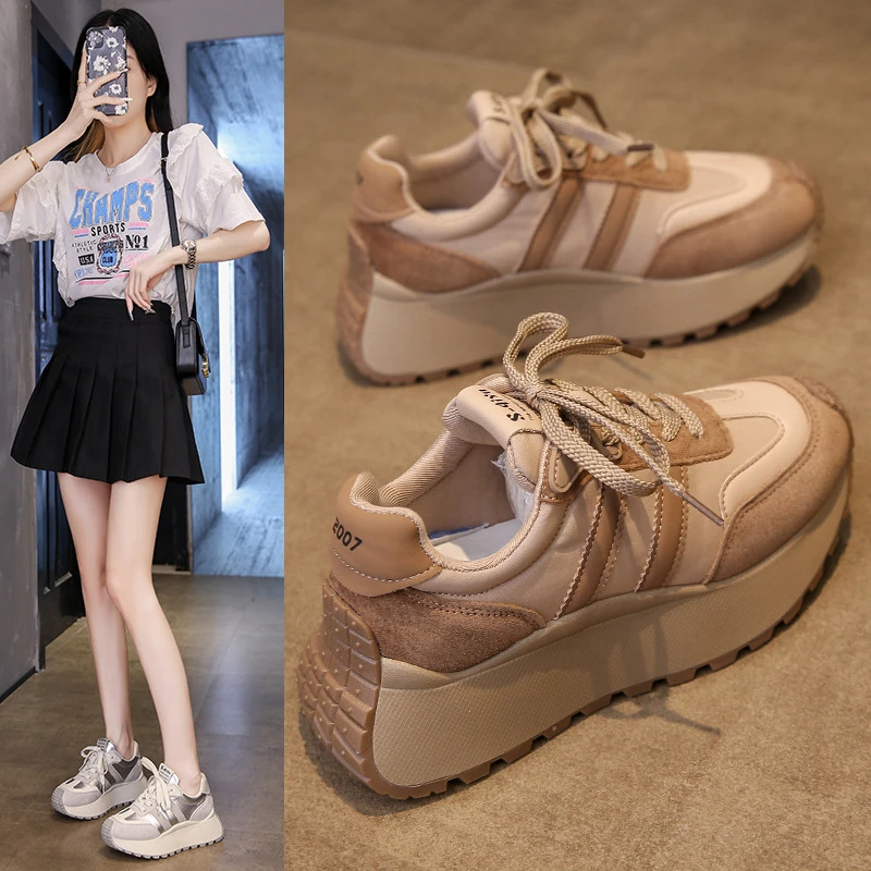 厚底休闲女鞋华夫阿甘鞋女2024新款秋季单鞋女增高运动银色老爹鞋