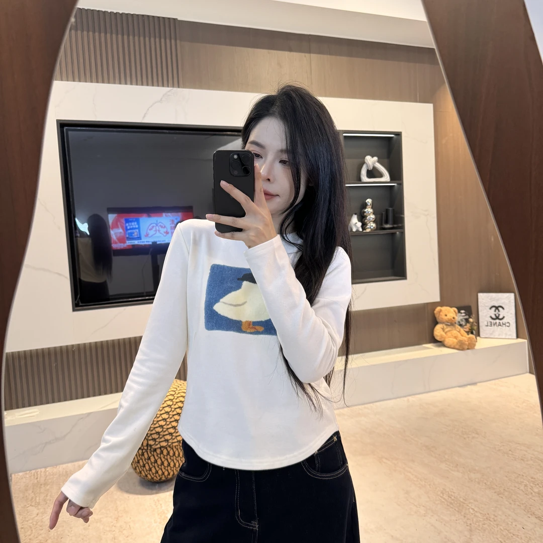 宿慕SUMU 韩系百搭可爱小鸭子打底衫10-12冬季新款舒适上衣1631