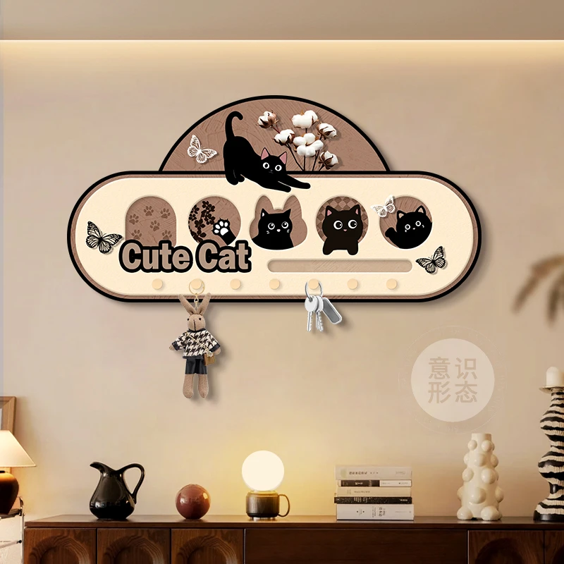 中古风洞洞板挂衣装饰画猫咪衣架入户走廊挂画饭桌衣帽收纳壁画