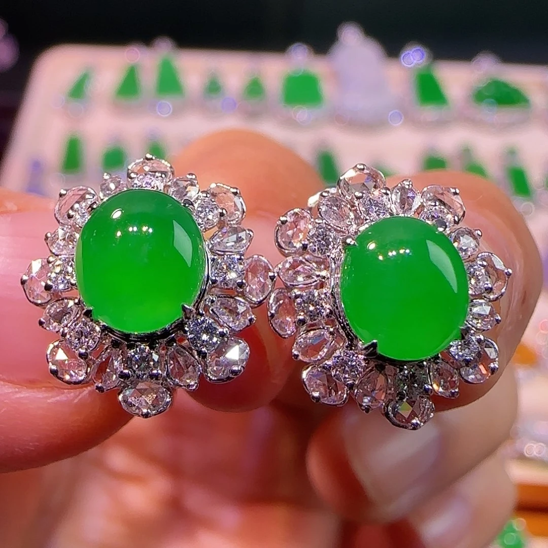 翡翠18K金镶嵌耳环