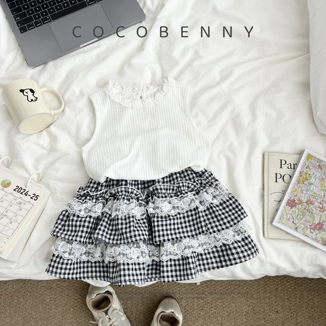 COCOBENNY女童格子半身裙套装夏季儿童无袖背心洋气俩件套252157