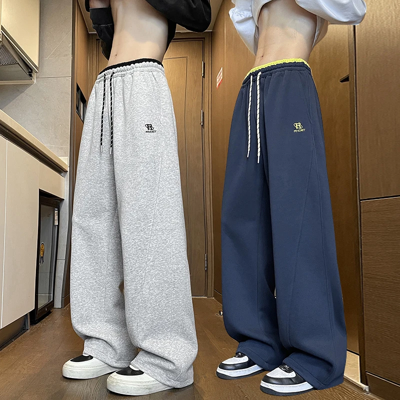 直筒休闲裤子男春秋季宽松阔腿拖地长裤青少年潮牌卫裤美式运动裤