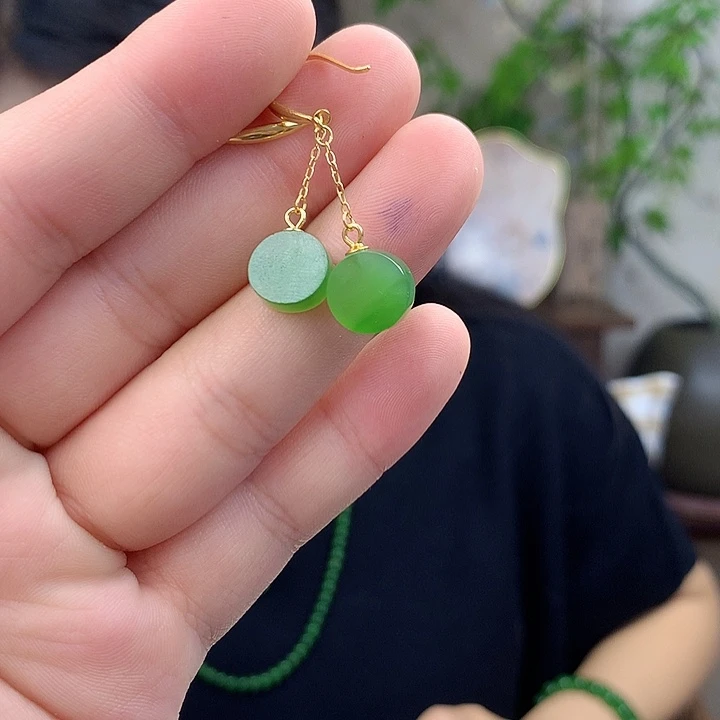和田玉（碧玉）银S925镶嵌吊坠(不含链)耳钉