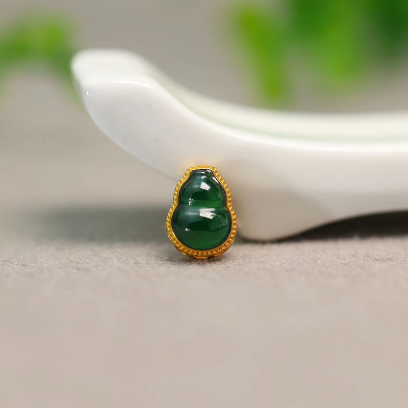 #I788 18K金镶嵌冰种满绿天然A货翡翠葫芦小香盒 DIY手串配件