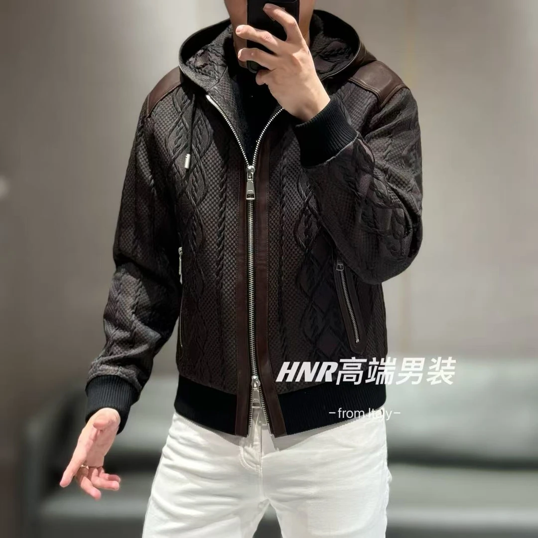 【顺丰包邮】6D流体雕塑工艺绵羊皮拼接男士鹅绒服3607