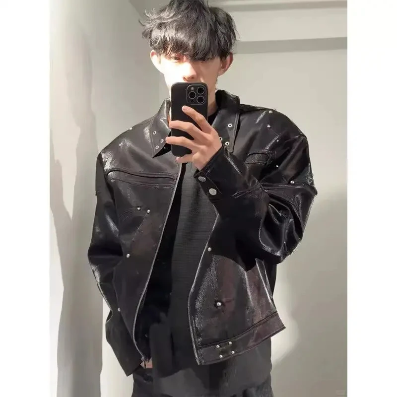 黑色短款垫肩皮衣外套男春秋设计感痞帅机车服高级感炸街pu皮夹克