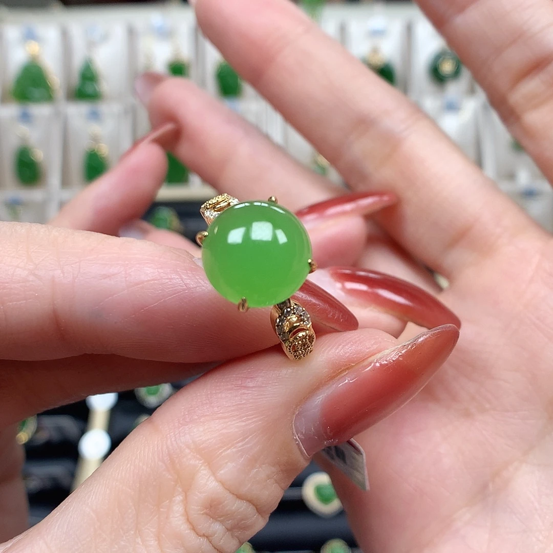 和田玉（碧玉）18K金镶嵌戒指10