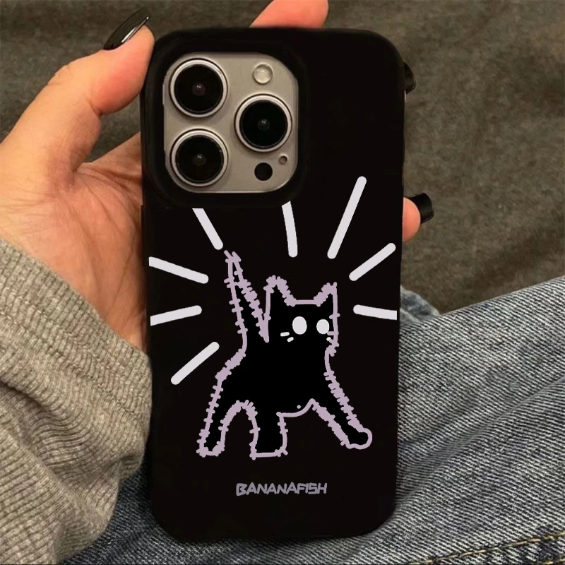 奥菲顿惊讶线条黑猫适用苹果17/16果冻手机壳华为p70vivo小米oppo