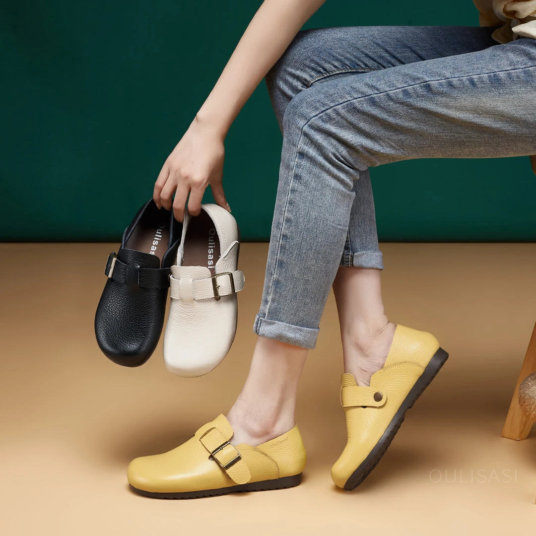 | 面朝大海 | 3公分 头层牛皮复古搭扣单鞋轻便舒适博肯女鞋665
