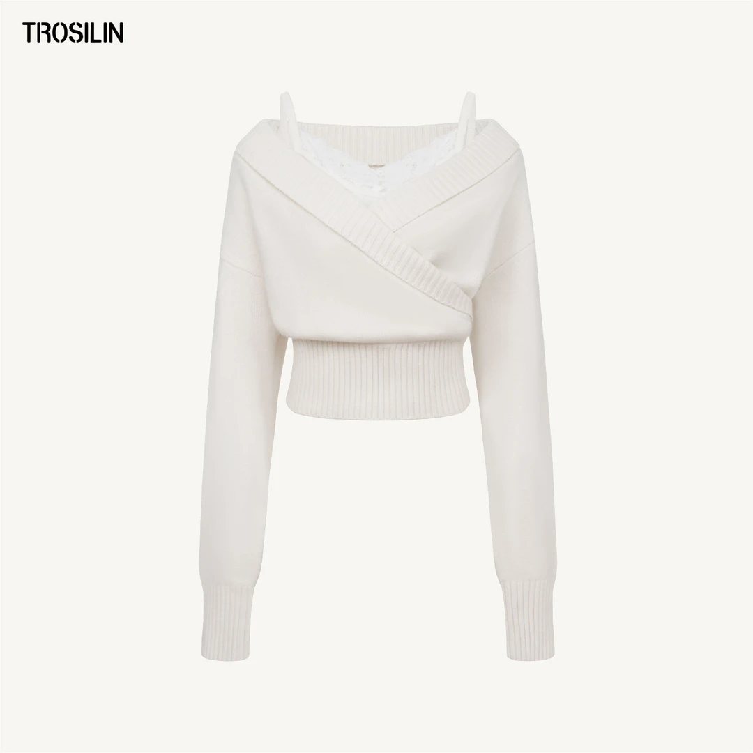 TROSILIN25秋冬 Urban Aura两件式交叠V领针织衫时尚H2511SW35WH