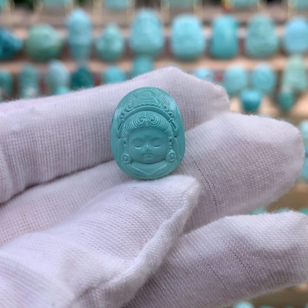 绿松石未镶嵌珠宝奇石原矿绿松石宝宝观音牌子