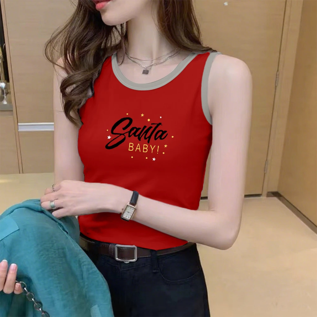 时尚无袖女背心打底T恤休闲百搭简约圆领撞色夏季吊带可内搭外穿