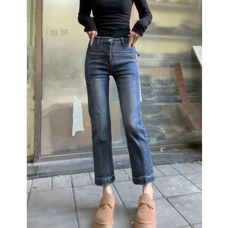 大码高腰牛仔裤女2025年秋季新款梨型身材小个子弹力显瘦烟管裤