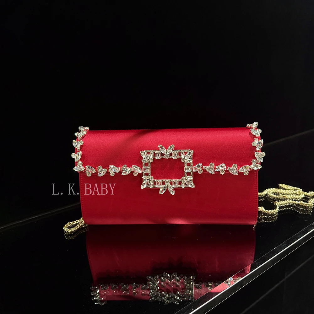 【L.K.BABY】时尚轻奢名媛宴会高级感水晶钻扣缎面小众女包A086