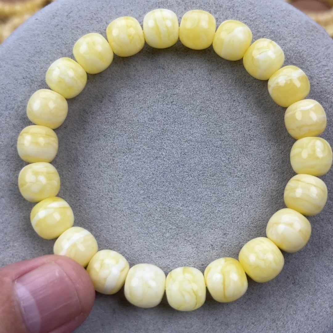 手串蜜蜡未镶嵌俄料同料瓷白花虎皮极限弧高桩10.5*9.7