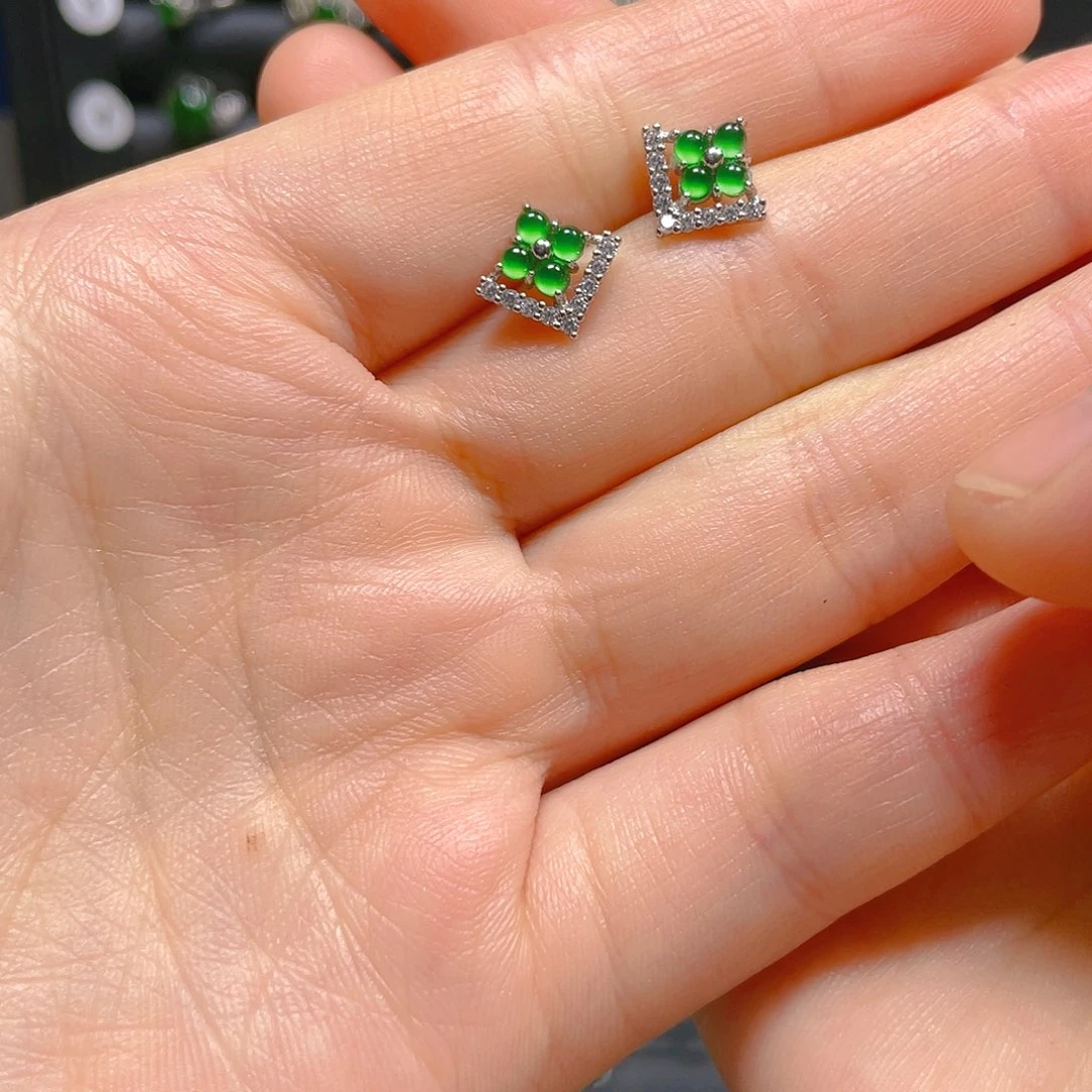 翡翠戒指银S925镶嵌耳钉