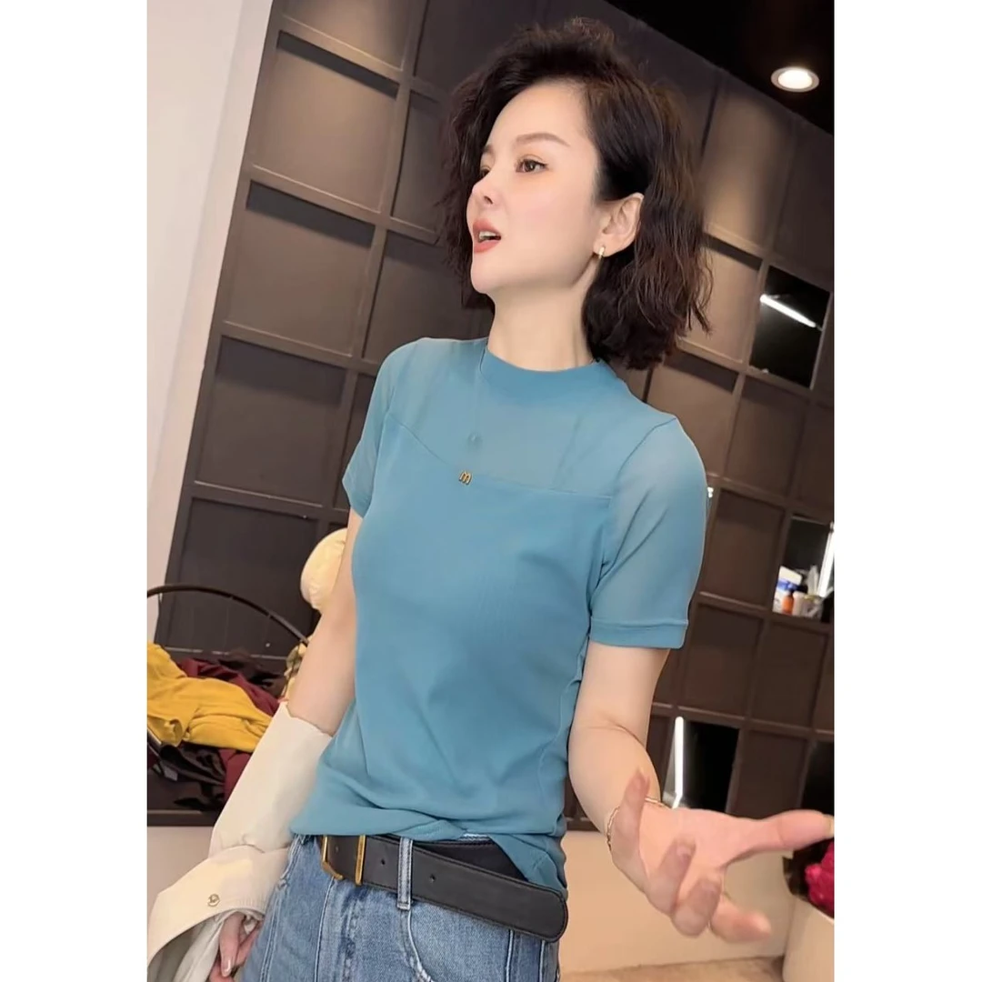 《姚家优麦汇》Y5281春款圆领设计感时尚百搭短袖显瘦上衣款女